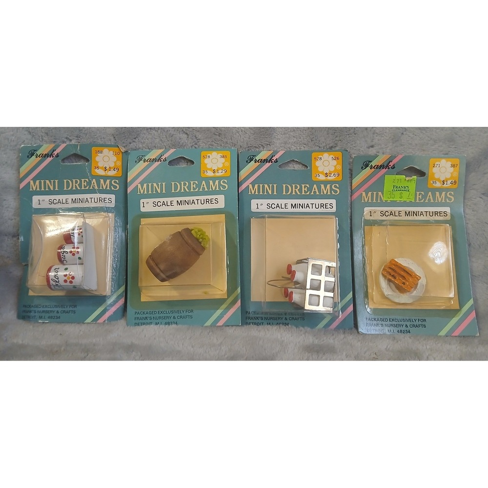 Vintage Frank's Mini Dreams 1" Scale Dollhouse Miniatures Lot of 4 Food Kitchen‎